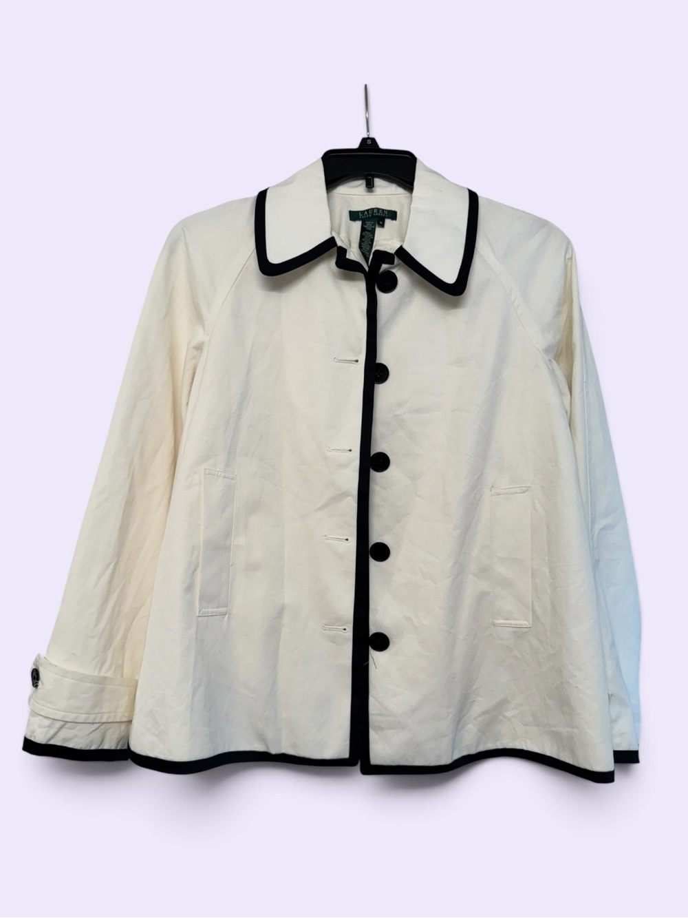 Lauren Ralph Lauren White Swing Jacket Black Piping Mod 60s Trench Coat Medium